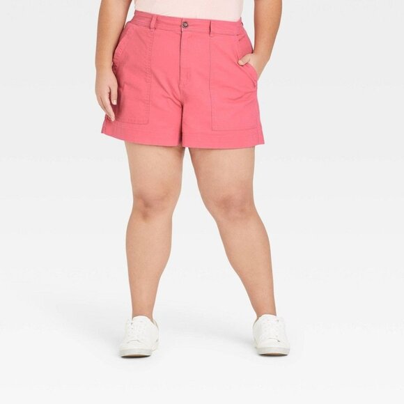 A New Day Women's Plus Size High-Rise Utility Shorts Pink 24W - Picture 1 of 6